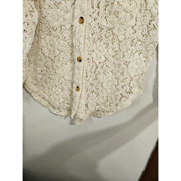 Bibi Oversized Cream Lace Button Down Shacket Size Small Front Pockets Collar - Picture 8 of 10